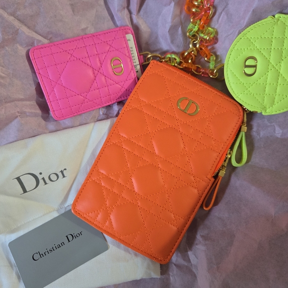 Dior Handbags - Christian Dior Tri-Color Leather Cannage Card, Coin and Phone Holder